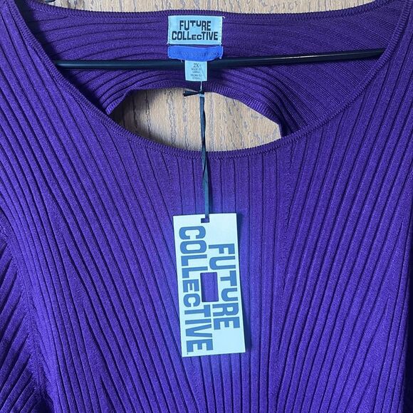 NEW Future Collective Purple Twisted Back Ribbed Sweater Size 2X - Picture 7 of 13